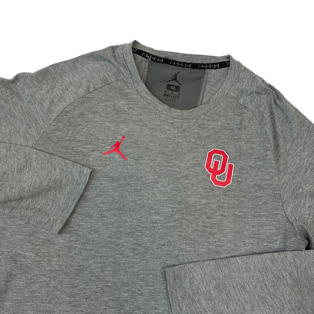 Jordan Oklahoma Sooners Shirt Mens M Gray Long Sleeve Dri-FIT Training OU Logo
